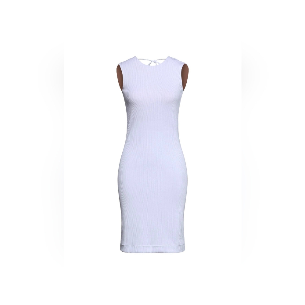 Fisico White Sleeveless Sheer Ribbed Midi Dress
